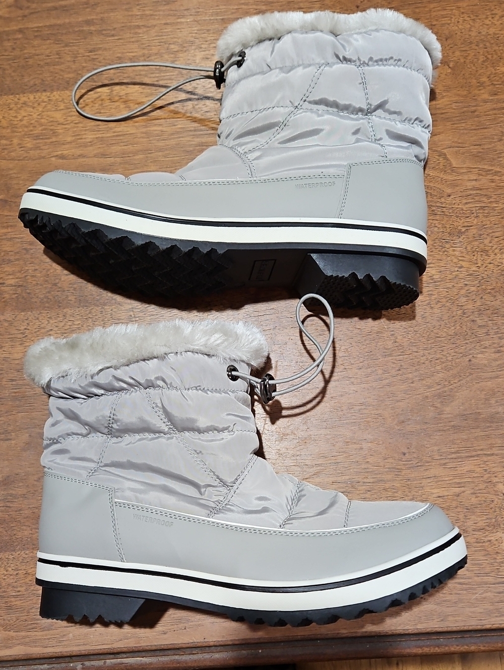 Women’s Waterproof Winter Ankle Boots - Light Gray Faux-Fur Trim